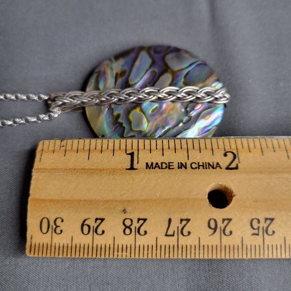 Womens Round Mother Of Pearl Pendant Silver Tone Round Link Chain Necklace 22 in - Picture 7 of 8